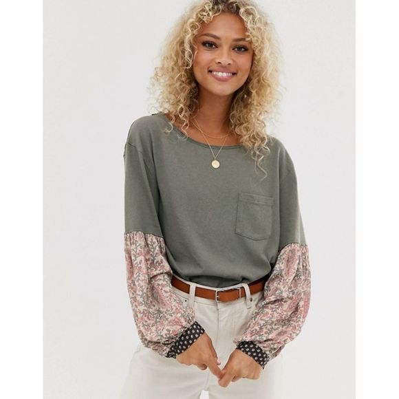 Free People Tops - Free People Jade Peasant Sleeve Green Boho Large